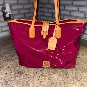 Dooney & Bourke Fuchsia Tote with Tan Accents